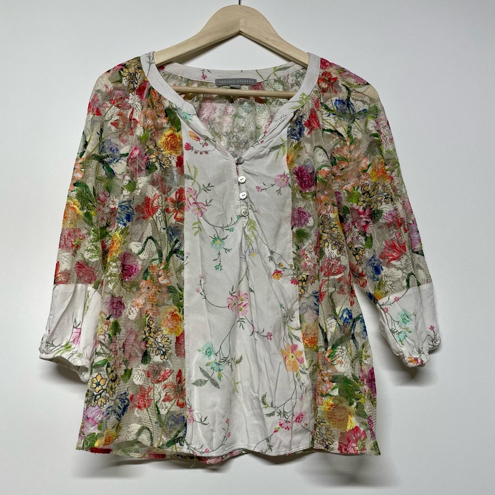 Valerie Stevens Womens Floral Print Blouse